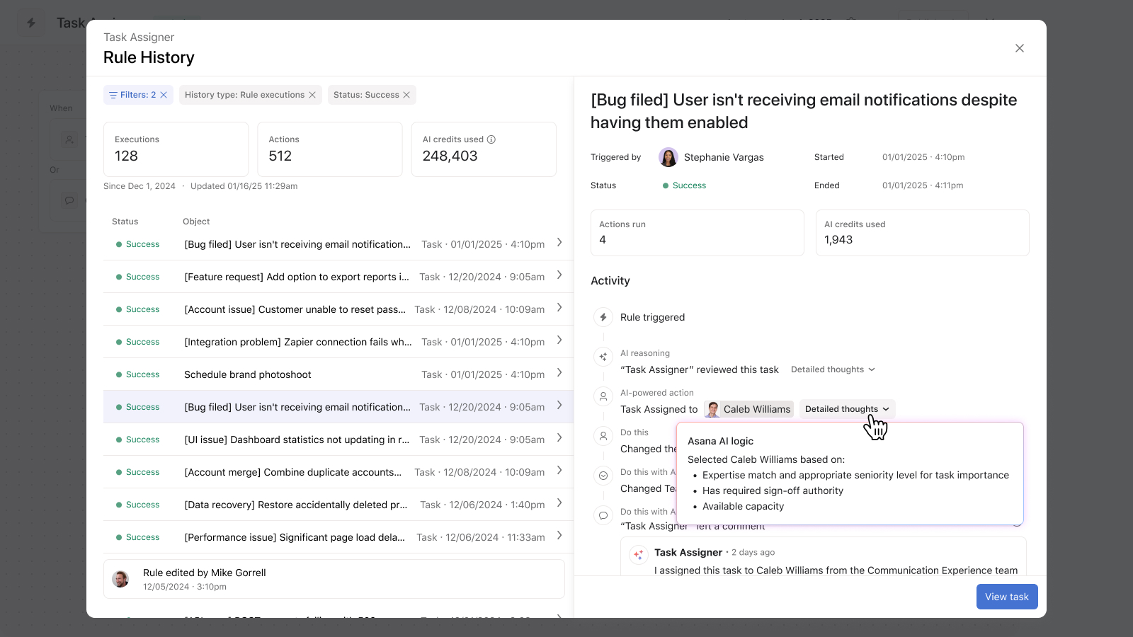 Execution History Interface